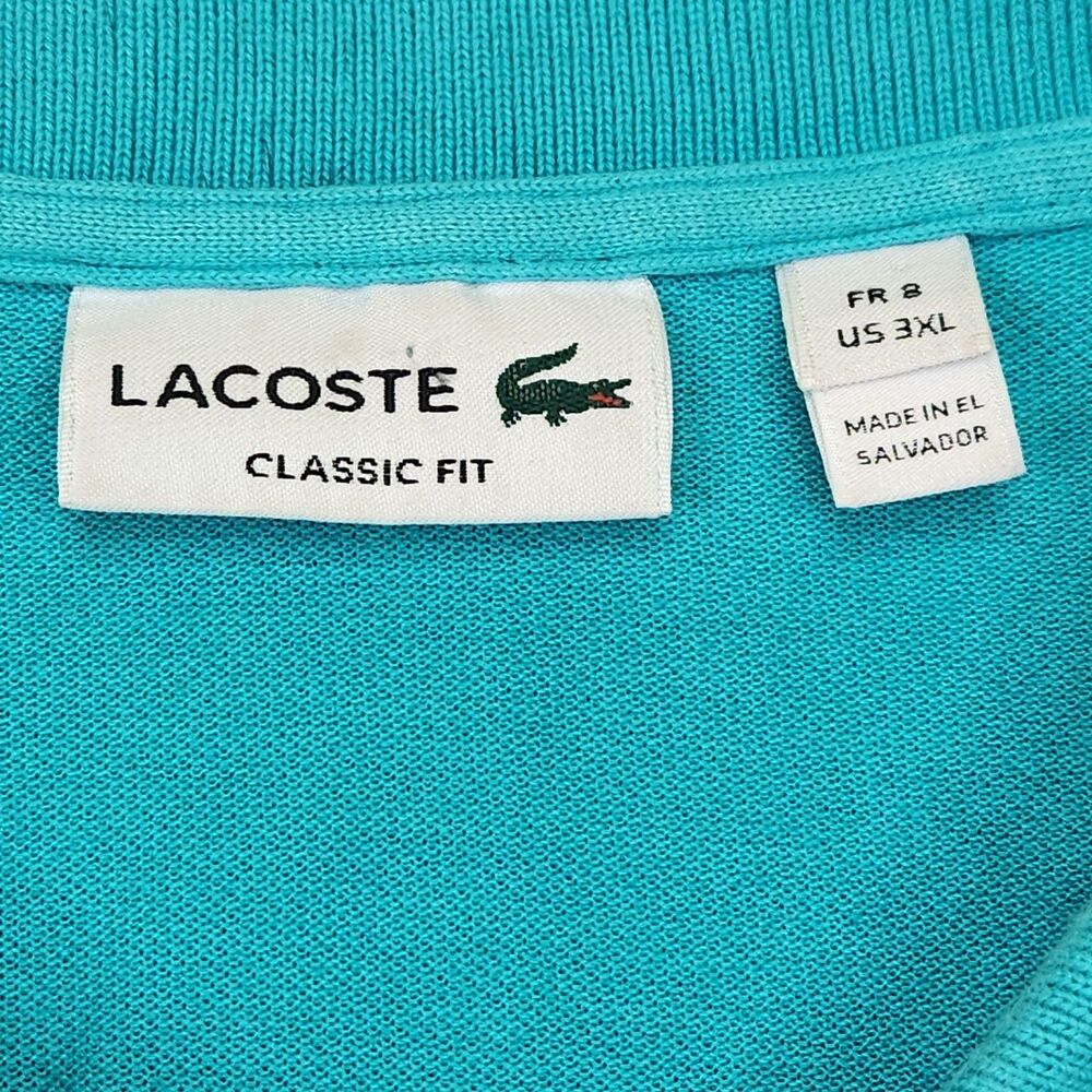 Lacoste Polo Shirt Mens Size 8 3XL Teal Short Sleeve Classic Fit Pique Alligator - Picture 2 of 6